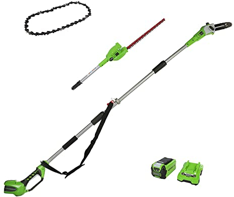 Greenworks Akku Teleskop Heckenschere Kettensäge Elektro 2 in 1 40V + Sägekette