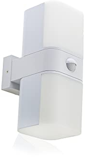 HUBER Lampada da parete a LED con sensore di movimento, 140°, 20 W, 3300 lm, IP65, con sensore di movimento, lampada da parete interna, tubo, bianco, 30641