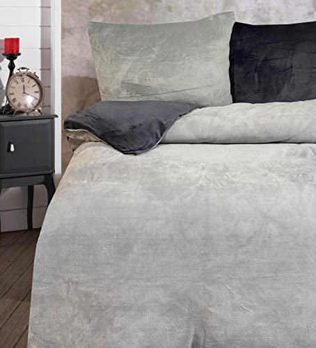 Leonado Vicenti Bettwäsche 135 x 200 cm 2 TLG Teddy Plüsch Cashmere Touch kuschelig warme Winter Wendebettwäsche Grau Anthrazit