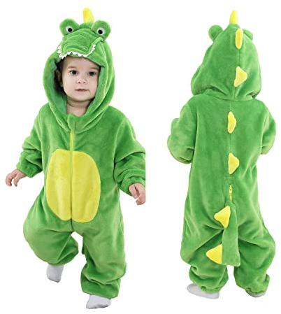 Doladola Unisex sparkdräkt för småbarn, baby-overall med huva, tecknad serie-pyjamas(3 månader, Krokodil)