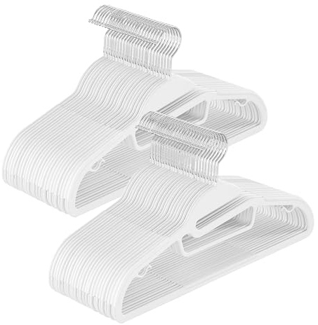Songmics CRP041W05 Set med 50 plastgalgar, klädhängare med U-formad öppning, halkfri, platsbesparande, 0,5 cm tjock, 41,5 cm lång, 360° vridbar krok, vit