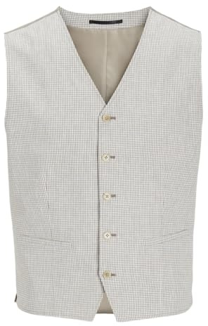 JACK&JONES herr JPRRIVIERA linne väst kostymväst, Timber Wolf/Checks: Slim FIT, 48, Timber Wolf/Checks: slim fit, 48