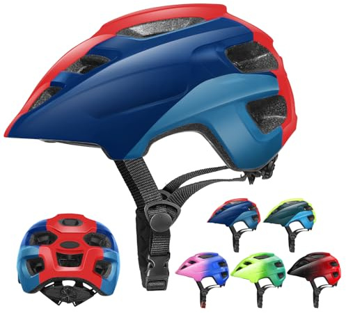 Casques Vélo Enfants, RaMokey Casque de vélo pour Enfants S/M pour garçons Filles 3-13 Ans, Multi-Sport Protection Enfant Cyclisme Skate Casque (Rouge + Bleu foncé)