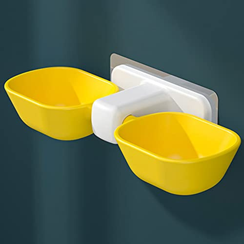 TITA-DONG Wall Mounted Cat Food Bowl, Adjustable Elevated Cat Bowls, Hanging Cat Food Bowls, Wall Mounted Double Bowl Cat Water Bowl Anti Spill Vomiting for Kittens Cats(Yellow)