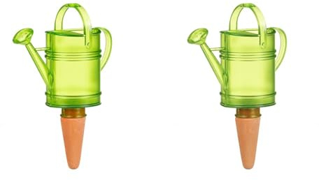 Scheurich Wasserspender Nelly | 1x Grün | 110 ml Füllmenge | Bewässerungskugel klein mit Ton Fuß | Wasserspender Pflanzen und Blumen Terrakotta Stiel (Packung mit 2)