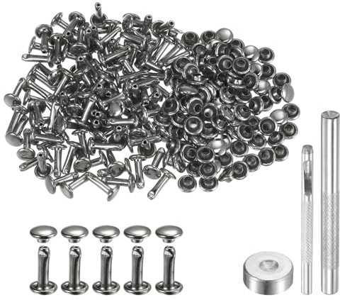 QUARKZMAN 100 Set Rivetti in Pelle 10 x 6mm Elementi Fissaggio Borchie Rivetto a Doppio Cappuccio Metallo 3Pz Montaggio Chicago per Borse Scarpe Pelle Riparazioni, Bronzeo