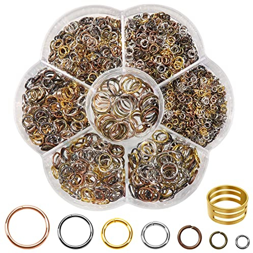 TOAOB 1000 Stück Biegeringe 7 Farben 3mm bis 10mm 7 Größen Spaltringe | Metallringe zum Basteln für Kettenanhänger, mit Ring Öffner, Jump Ringe für Halsketten Armband, DIY Schmuckherstellung