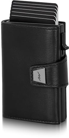 Marc Peter® Geldbörse Herren Leder, Portmonee Herren mit Münzfach & RFID Schutz, Slim Pop-up Kartenetui, Geldbeutel Herrens für 9-11 Karten ID-Fenster Geldscheinfach Smart Wallet for Men Schwarz