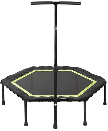 Sechseckiges Trampolin, 40''Fitness Mini Trampolin für Erwachsene, Kleine Übung Trampolin mit verstellbarem Griff Bar, Faltbarer Rebounder mit Silent Boungees Cord, für drinnen/Outdoor