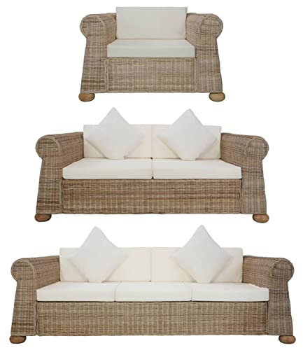 Camerina 3-TLG. Sofagarnitur mit Kissen Natur Rattan Lounge GartenmöBel Set Patio Furniture Essecke Komplett
