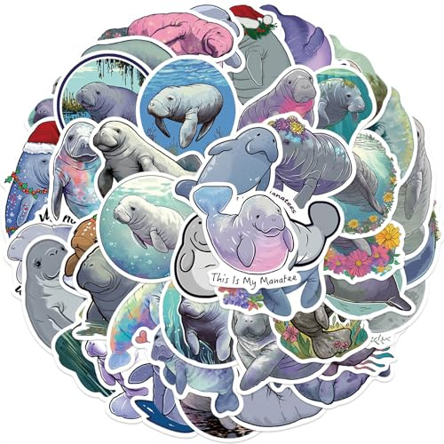 Ylimaf 100 Pcs Manatee Stickers - Waterproof PVC, Cute Cartoon Manatee Party Supplies for Bike, Motorcycle, Skateboard, Luggage