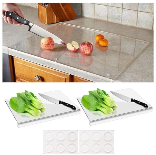 MUXHEL 2PCS Acrylic Chopping Boards 42.5 x 32.5cm Clear Edge 5mm Thick Cutting Boards with Counter Lip for Kitchen Counter