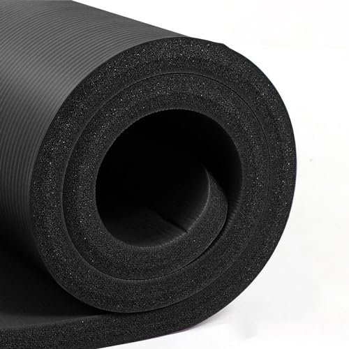 Extra breite und verdickte Yogamatte, rutschfeste Fitness-Trainingsmatte mit Riemen und Aufbewahrungstasche, Fitnessmatte for Pilates und Bodenübungen (Color : Black)