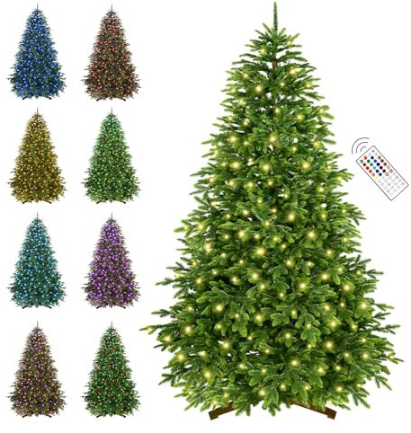 SHareconn Künstlicher Weihnachtsbaum 210 CM mit Beleuchtung,LED Weihnachtsbaum Künstlich mit 5746 alle PE-Spitzen Tipps,400 Warm White& Multicolor Lichter,Weihnachtsbaum mit Fernbedienung, Holzständer