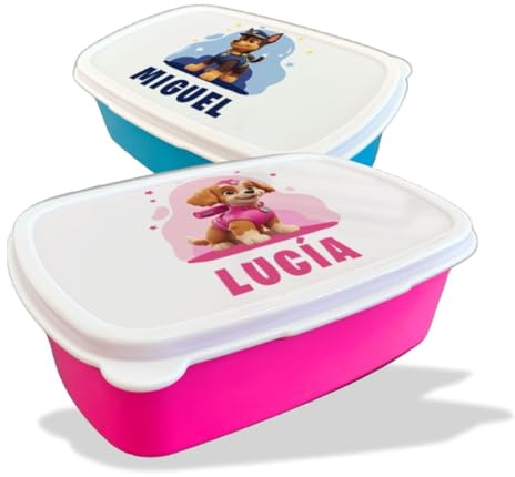 DEREGALOOS Fiambrera Personalizada Diseño Infantil Para Colegio o Guardería | Caja Merienda Personalizada apta para Microondas y Lavavajillas | Libre de BPA (Chase - Patrulla, Azul)