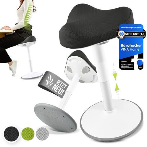 Vina Home® SH-01S Bürohocker Ergonomisch [IGR Zertifiziert] | Sitzhocker ergonomisch höhenverstellbar [47-65 cm]| Ergonomischer Hocker für Arbeit & Freizeit | Schwingeffekt [rutschfest] (Schwarz)