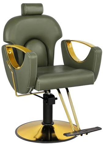 WKXTECZT Friseurstuhl Mit Kopfstütze, Friseursessel Höhenverstellbar Kippbar Für Herren Damen, Friseureinrichtung Bedienungsstuhl Vintage Retro, Kunstleder,Grau