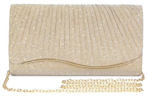 BAIGIO Abendtasche Damen Clutch Elegant Brauttasche Handtasche Hochzeit Damen Kettentasche Mädchen klein Umhängetasche für Party Freizeit (Gold)