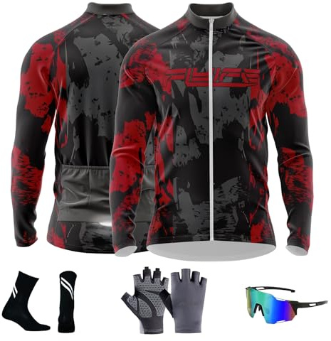 Herren Radtrikot Fahrradtrikot Langarm,Rennrad Trikot Herren Langarm，Langarm Fahrrad Shirt Fahrradbekleidung Mit 3 Rückentaschen UPF 50+ Durchgehendem Reißverschluss