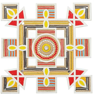 Tapete Rangoli cuadrado de MDF listo para usar, fácil de usar, fácil de llenar, tableros de madera MDF Rangoli para festivales tradicionales indios de diwali (tamaño: 12 pulgadas de diámetro)