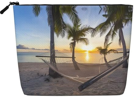 JaoXer Paradise Beach Palm Trees Fake Hemp Makeup Bag, Toiletry Organizer â€“ One Pack for Multiple Daily Uses, Business Trip Companion
