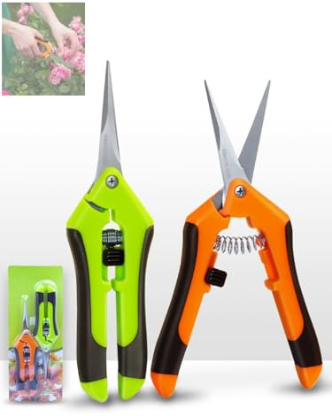 Linkgood 2 Stück Klein Gartenschere, Titanbeschichtete Klingen, Ergonomischer Feststellgriff für präzises Schneiden, Ernteschere für Blumen, Früchte, Gemüse, Hecken (Grün & Orange)