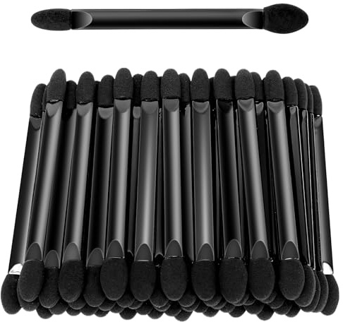 50 PCS Eyeshadow Applicator, Eyeshadow Brush Dual Side, Disposable Makeup Applicators, Double Head Eye Shadow Brush Cosmetic Tools, Flat Handle Black