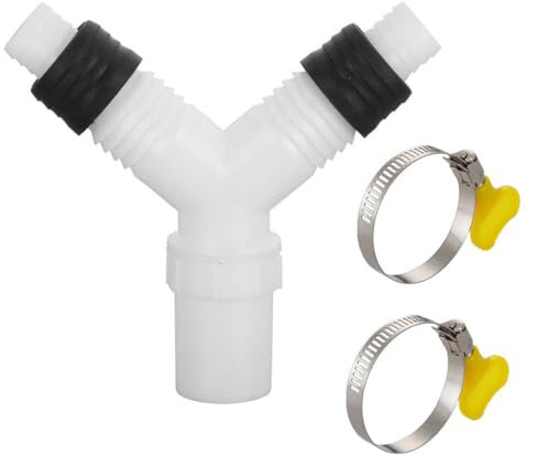 NHPY Doble Conexión Para Desague Lavadora y Lavavajillas con Entrada Ø 20-31 mm y Salida Ø 36 mm con Juego 2 Pzs de Abrazaderas Ø 20-31 mm Conector Doble en Y para Manguera