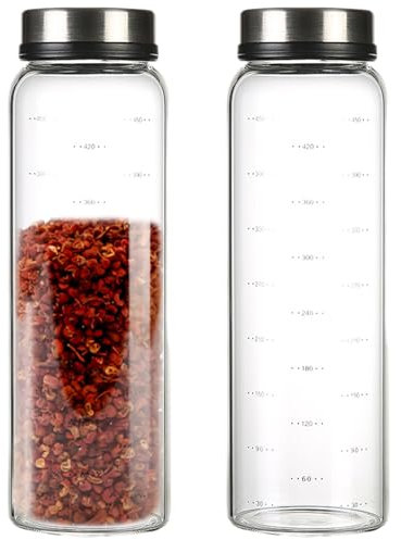 Penbinmall Spargispezie con coperchio girevole, 2 pezzi, 500 ml in vetro borosilicato spargisale grande con 3 tipi di fori per spezie in acciaio inox, barattoli per spezie per cucina, sala da pranzo