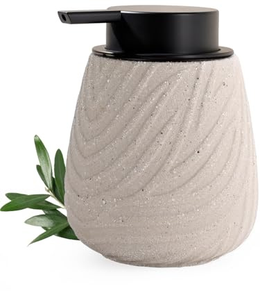 Autumnlife Seifenspender Beige aus Natürlichem Steingut, 400ml – Rostfreier Spülmittelspender Matt für Küche & Bad, Moderner Flüssigseifenspender mit großem Pumpkopf, Boho Deko