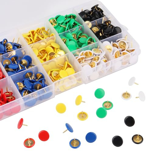 540 Stück Reißzwecken Bunt Reißnägel, Reißzwecken Flacher Kopf 10×9 mm, Pinnadeln 6 Farben, Runde Reißnägel, Heftzwecken mit Transparenter Aufbewahrungsbox, für Pinnwand, Büro, Schule und Zuhause