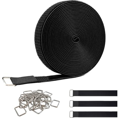 26Pcs 1pcs 5m Adjustable Cable Straps with 25 Buckles,Hook and Loop Straps Securing Straps Free Cut Length, Black Reusable Fastening Cable Ties for Office, Home Wire Tidy