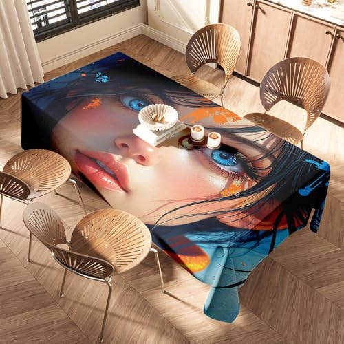 Nappe rose « A Young Girl With Striking Blue Eyes And Vibrant Orange Highlights In Her Hair » - Nappe en plastique avec bords élastiques - Rose