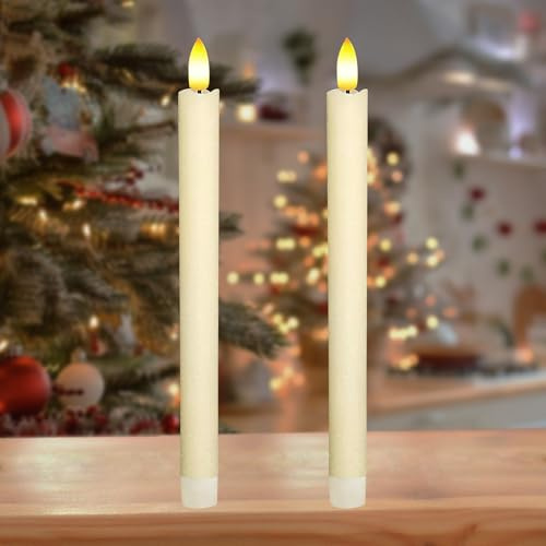 KATELUO Candele LED Fiamma Oscillante, 2 Pezzi Candele Senza Fiamma, LED Candele Finte a Batteria, Candele Coniche a Led, per Natale, Ringraziamento, Halloween, Matrimoni