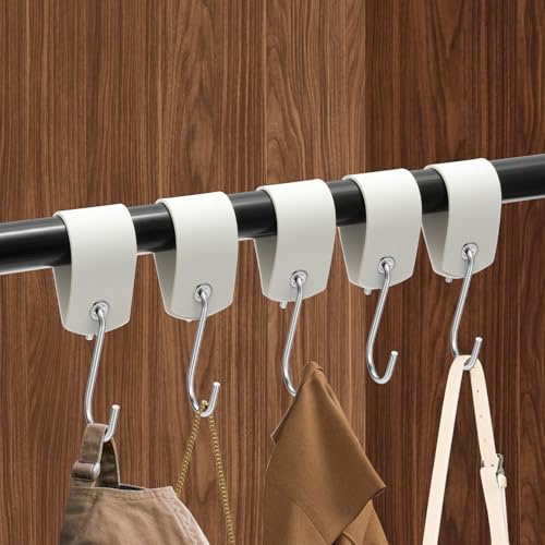 harupink 15 Stück S Haken mit Lederschlaufe, Kleiderhaken Garderobe Weiß, 13 × 3cm Haken zum Einhängen, Kleiderhaken Garderobenhaken, Campinghaken für Küche Bad Schlafzimmer Wohnzimmer(15pcs)