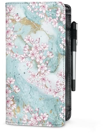 Mumeson Marble Cherry Blossoms Server Books for Waitress PU Leather Money Organizer Wallet Waiter Book Server Organizer Wallet with Zipper Pocket