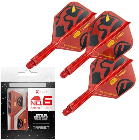 Target Darts Star Wars Darth Maul-K-Flex mit integriertem Flight und Schaft | Pack mit 3 K-Flex No. 2 und No. 6 | Short, Intermediate und Medium | Disney K-Flex-Zubehör