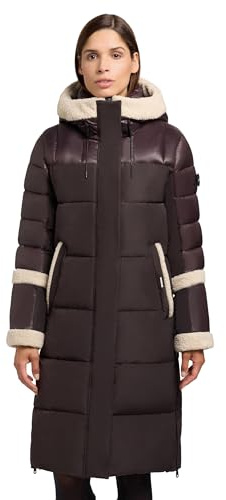 khujo damer lång vinterrock varm parkas med plyschelement, inre midjeband, ryggsäckshållare och magnetisk täcklist Desna2 XS-XXL, moody plum, M