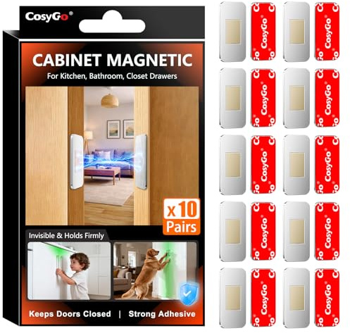 CosyGo 10Sets Extra Strong Magnetic Cabinet Door Catch, No-Drill Invisible Ultra Thin Magnets for Cabinet Door Closure, Drawer Magnets with Strong Adhesive to Stay Closed