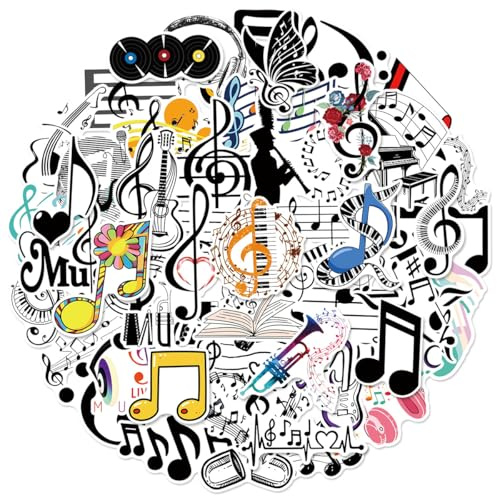 50Stück Niedliche Noten Aufkleber für Laptop,Gitarre,Fahrrad,Koffer,Auto,Skateboard,Telefon,Musik Cute Wasserfeste Vinyl Stickers,Erwachsene Kinder Geschenk,Music Ästhetische Graffiti Sticker