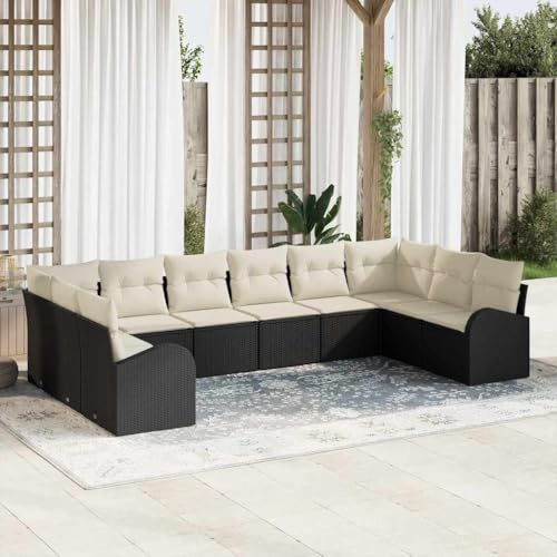 Frdhee Juego de muebles de terraza, muebles de balcón, grupo de asientos, 10 piezas de ratán negro, muebles de balcón, jardín, salón exterior