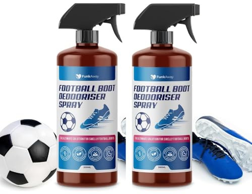 Football Boot Deodoriser Spray - Odour Eliminator, Moisture Absorber for Smelly Football Boots & Sports Gear - Shoe Freshener Spray for Long-Lasting Freshness, Bacteria Prevention (200 ml (Pack of 2))