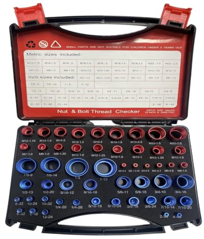 Luocute Comprobador de Roscas de Tuercas y Tornillos, Juego de Medidor de Roscas SAE y Métrico, 52 Piezas con Calibres Desmontables for Medir el Paso en Espacios Estrechos