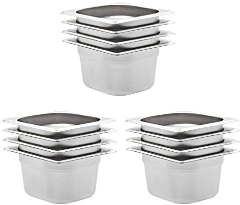 LoogCape Gastronormbehållare 12 stycken GN 1/6 100 mm rostfritt stål för professionellt kök, catering, buffé, evenemang, restaurang, hotell, mångsidig, robust, stapelbar, 1,6 l volym