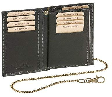 LEAS MCL Biker Caja de Piel para DNI Tarjetero con Cadena para Trucker Motociclista DNI Tarjetero para Tarjetas de crédito Vintage-Style, Piel auténtica, Negro - ''LEAS Chain-Series''