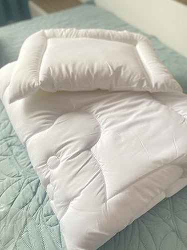 Merino Wool Lit pour Junior Couette et Oreiller - Couette Enfant synthétique de 120 x 150 cm Microfibres Qualite supérieure. Santé 4 Saisons - Set Enfant - 120 x 150 cm / 40 x 60 cm