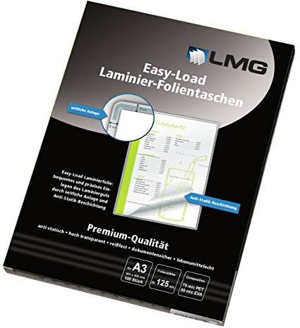 LMG LMGE-A3-125 Laminierfolien Easy Entry A3, 303 x 426 mm, 2 x 125 mic, 100 Stück