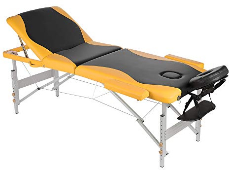 Melko Massageliege mobil klappbar bis 250 kg Aluminium Tattooliege Schwarz | 5 cm dicke Polsterung aus PU-Leder, Höhe 65-87 cm einstellbar, inkl. Tragetasche, für Physiotherapie und Tattoo-Studio