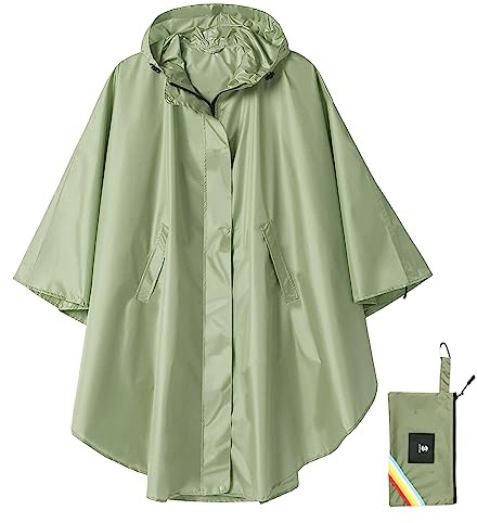 SaphiRose Regenponcho mit Kapuze, unisex, wasserdicht, Regenmantel für Erwachsene, Damen, B-grün, Einheitsgröße