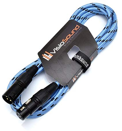 Premium Male - Female XLR Microphone Lead Braided Cable (Blue/Black, 3m) | Professional Tour-Grade Noiseless OFC Balanced Microphone, Signal, Audio Cable / Tweed Braided Designs / 3 Colours